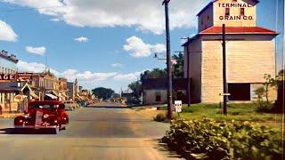 Ohio 1930s in color, driving in downtowns and rural areas [60fps, Remastered] w/sound design added