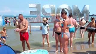 Sunny Central Anapa Beach  on the Black Sea - Russia |  Beach walk 4k