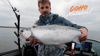 Coho Fishing on Lake Michigan Nonstop Action -- May 2024