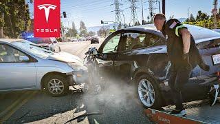 Self-Driving Tesla Crashes Head-On