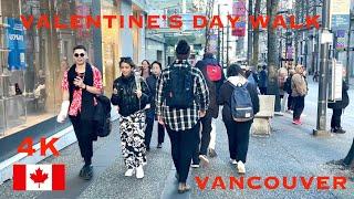 [4k] Valentine's day walk in Downtown, Vancouver ,BC, Canada, 2023