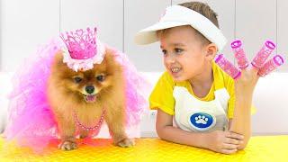 Nikita and Mama play pet salon and dress up