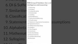 #RRB #Group D Reasoning Syllabus: #Shorts General Intelligence and Reasoning Reasoning syllabus