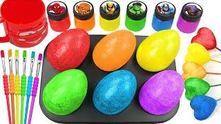 Satisfying Video l How to make Rainbow Super Eggs From Mixing Glitter Slime in Hearts Cutting ASMR