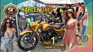 Harley Days 2024 in HamburgImpressive Display of Standing Motorcycles - 5K Ultra HD - Part 1