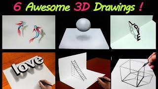 6 Easy 3D Drawing Tutorial !  Easy 3D illusion Drawing tutorials