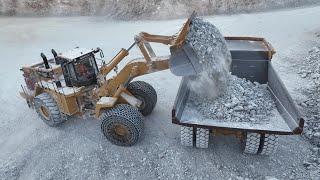 Caterpillar 992K Wheel Loader Loading Caterpillar 777F Dumpers - Aerial View - Interkat SA - 4K