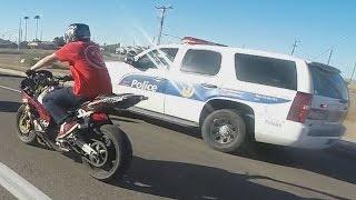 STREET BIKE VS POLICE Chase Motorcycle Stunts Riding Wheelies While Chased By Cops