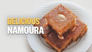 INSANELY DELICIOUS Lebanese Namoura (Semolina Cake) / طريقة تحضير النمورة