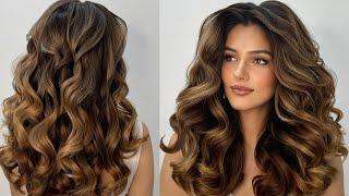 Voluminous curls using  33mm curling iron