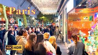 Paris, France  Paris walk 4K HDR   Paris Christmas lightings and decorations, Printemps Haussmann