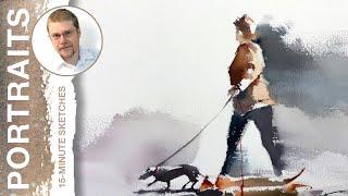 #42 Walk With Dogs (Watercolor Figure in Motion Tutorial)