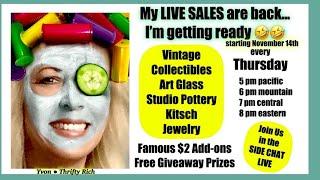 LIVE SALE  Vintage • Kitsch  • Art Glass • Pottery • Jewelry • Free Giveaway