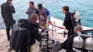 getting ready for a technical dive on the Emperor Elite during the February 2013 Tekstreme Safari