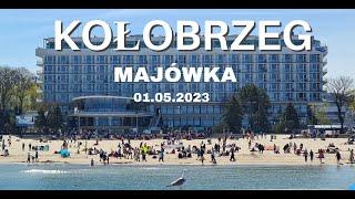 Kołobrzeg 01.05.2023 Tłumy Turystów Plaża Deptak Atrakcje Majówka