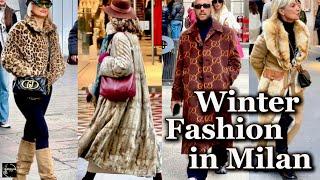 Winter Fashion in Milan 2024 | Fur Coat, Elegant Winter outfit & Chic Italian Looks | Sidewalk Milan