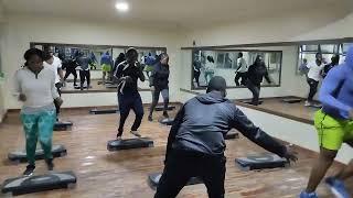 Aerobics step class at machakos fitscape gym and spar                        #trainer Hussein