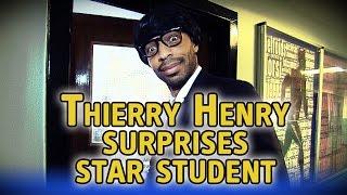 Thierry Henry disguises himself with a wig to surprise student with award