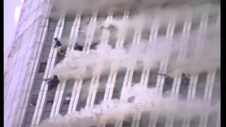 Above the 100th floor, WTC1 burns on 9/11 - stabilized