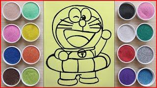 Doraemon go to the beach, colored sand painting, coloring with sand, satisfying (Chim Xinh channel)