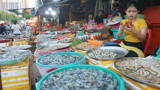 Cambodia Evening Street Market - Fresh Seafood, Plenty Various Vegetable, Rural Fish, Pork & Beef