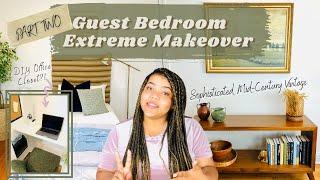 How to transform a small bedroom into a  Mid Century Modern GUEST BEDROOM | DIY office closet?!