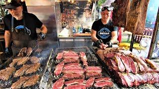 Italy Street Food. Huge Amount of Beef Steaks. Texas Style Grilled Meat. 'Gusti di Frontiera',