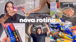 VLOG: minha nova rotina, treino, limpeza da casa, compras, fazendo macarrão