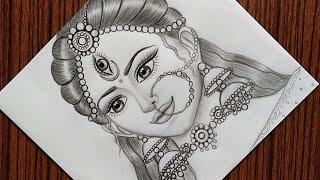 How to draw maa durga face pencil sketch for beginners | Navaratri special maa durga drawing