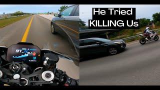 CAR TRIES KILLING MOTORCYCLES (ROAD RAGE)