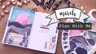 PLAN WITH ME ll March 2021 Bullet Journal ll The Moon, Mountain, Rabbit Theme