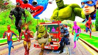 Siêu Nhân Người Nhện Chạy Xe Ô Tô Cứu Hỏa Giải Cứu Siêu Anh Hùng Robot, Avengers 3D VS Hulk Police