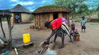 African village life#cooking  village food  for Breakfast and Milking Carmels