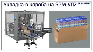 Упаковочное оборудование SPM V02 для вертикальной укладки пакетов в гофрокороба (попкорн, шоколад..)