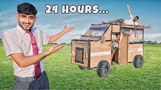 24 hours survival challenge in cardboard bus