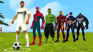 Spider-Man with challenge your soccer skills vs ronaldo vs messi vs Hulk vs iron man | 5 superhero