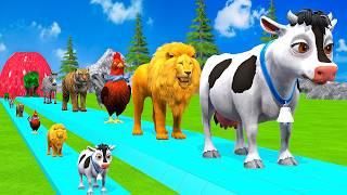 Paint & Animals Cow,Gorilla,Elephant,Lion,Tiger,Dinosaur, Fountain Crossing Transformation Cartoon