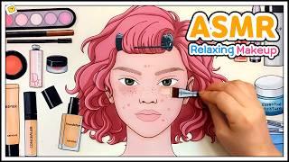 [paperdiy]Relaxing ASMR Peach Pink Makeup for Sleep  숙면을 위한 피치핑크 메이크업 ASMR No music 종이놀이