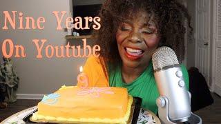 Celebrating Nine Years On Youtube | Chocolate Butter Cream Cake ASMR Eating Sounds