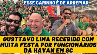 Gusttavo Lima recebido com FESTA pelos funcionários da H4VAN em SC. Cantor fez discurso EMOCIONADO