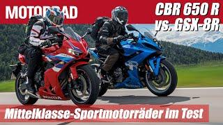 Honda CBR 650 R E-Clutch vs. Suzuki GSX-8R | Mittelklasse-Sportmotorräder - Alpen Masters 2024