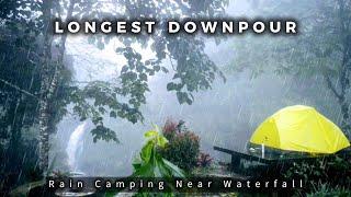 ️ SOLO RAIN CAMPING near waterfall, downpour and thunder (Soothing Rain Sound)