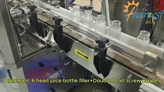 #Automatic 6 head servo piston juice bottle filling machine + Double head bottle capping machine