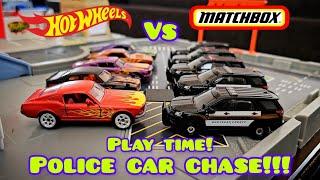 POLICE CAR CHASE!!! Matchbox Police chases over the Hot Wheels Fire Crew!