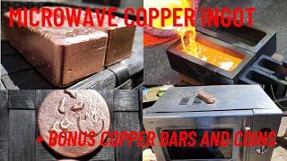 Scrapping microwave for metals and pouring copper bars & Coins - Devil Forge - Melting copper