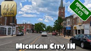 Driving Around Beautiful Michigan City, Indiana in 4k Video