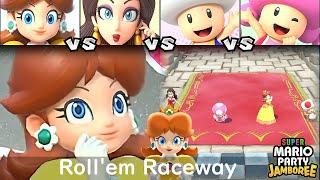 Super Mario Party Jamboree Daisy vs Pauline vs Toad vs Toadette in Roll'em Raceway