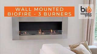 Wall mounted steel bioethanol fireplace with three burners | Bio Fireplace Group