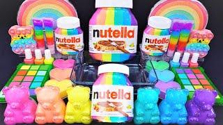 Nutella Rainbow Slime Mixing Random Cute,shiny things into slime #ASMR #Satisfying #slimevideos #슬라임