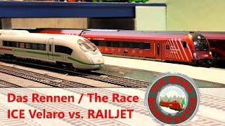 Wer gewinnt das Rennen?  ICE gegen RAILJET auf Hubsis Anlage - Modelleisenbahn H0 1/87